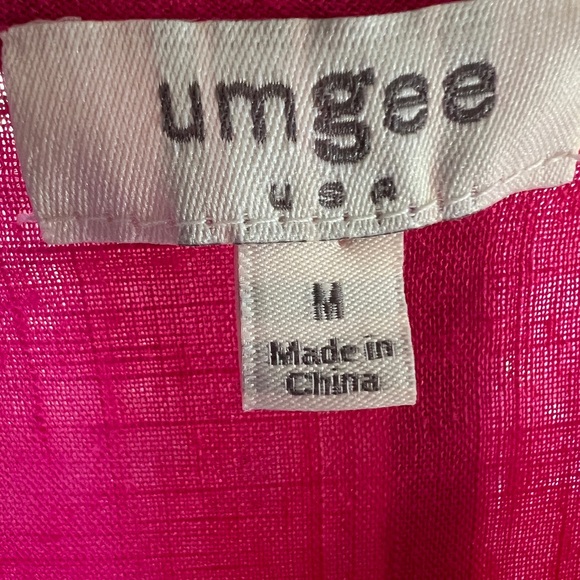 Umgee Linen Crochet Sleeve Top Boho Peasant Pink Medium Festival Artsy Coastal - Picture 4 of 5